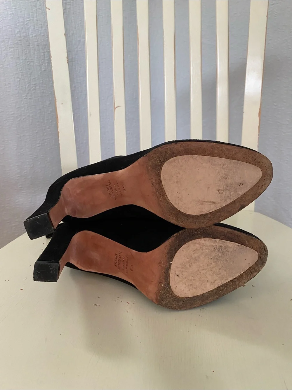 Stuart Weitzman Black Suede Platform Block Heel Ankle Boottie